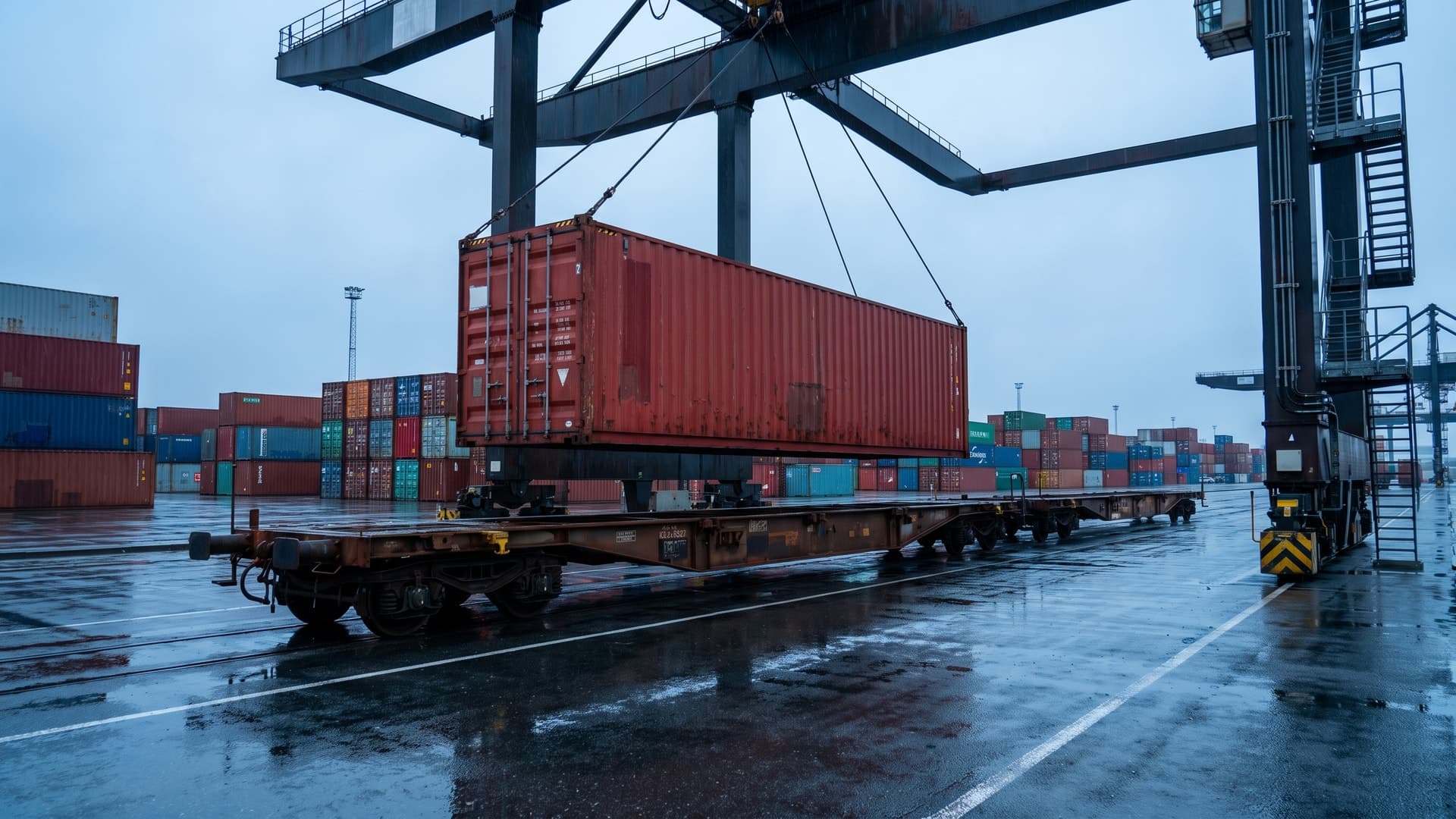 Container ship at a container port — sea imports of agri-biomass to Poland